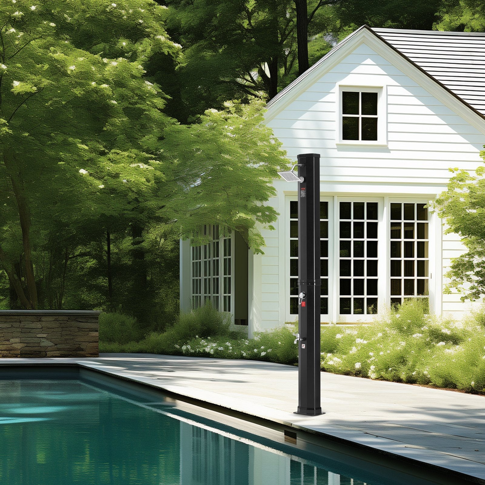 VEVOR Outdoor Solar Heated Shower, 9.25 Gallon Poolside Shower Kit with Shower Head and Foot Shower Tap, Double Buckle Fast Assembly W/ Pre-Drilled Holes for Outdoor Backyard Poolside Beach Spa 