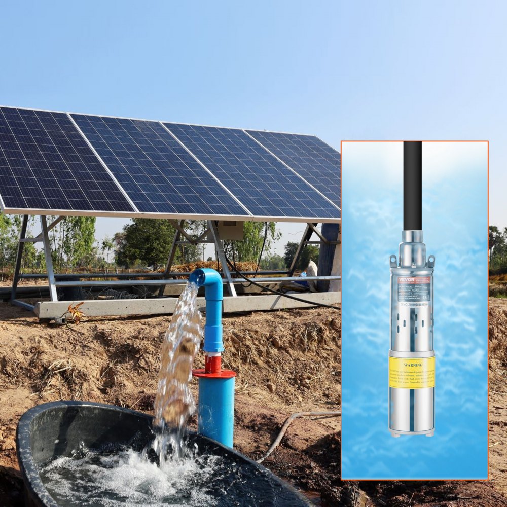 VEVOR Solar Water Pump, 24V DC 277W Submersible Deep Well Pump, Max Flow 9.25 GPM, Max Head 272 ft, Max Submersion 65.6 ft, Solar Powered Water Pump for Well, Farm Ranch Irrigation, Livestock Drinking 