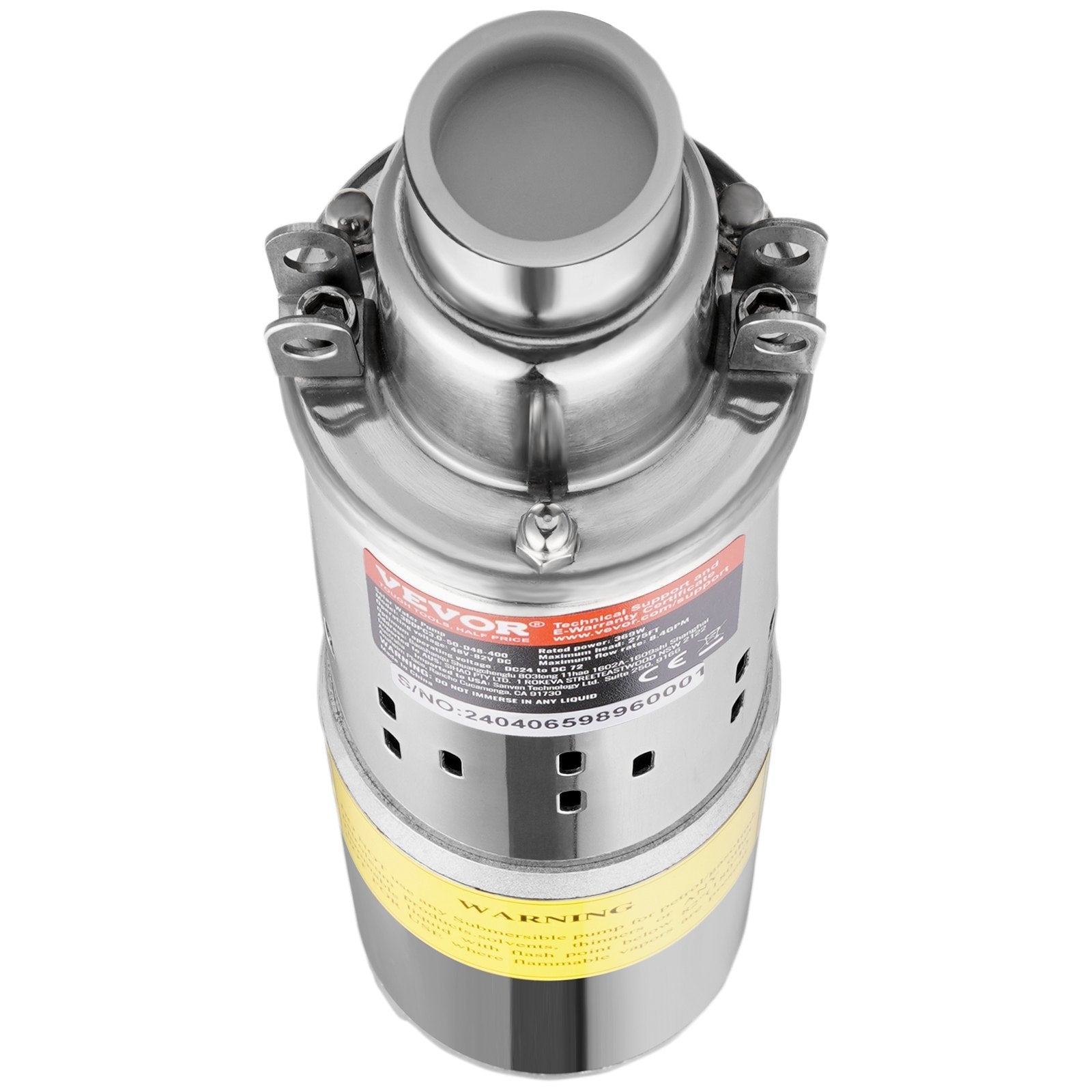 VEVOR Solar Water Pump, 48V DC 369W Submersible Deep Well Pump, Max Flow 8.4 GPM, Max Head 273 ft, Max Submersion 65.6 ft, Solar Powered Water Pump for Well, Farm Ranch Irrigation, Livestock Drinking 