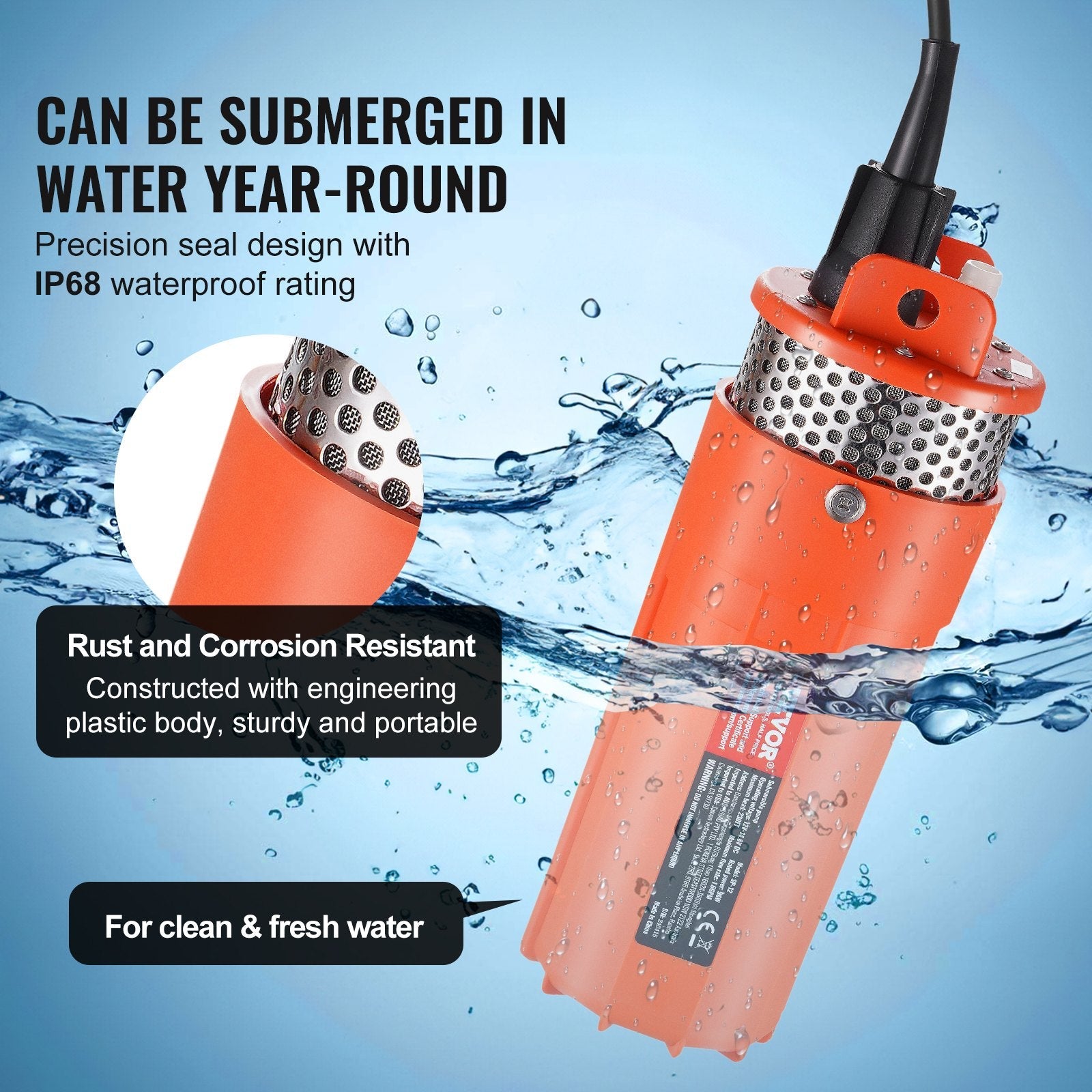 VEVOR Solar Water Pump, 12V DC 96W Submersible Deep Well Pump, Max Flow 1.6 GPM, Max Head 230 ft, Max Submersion 98.4 ft, Solar Powered Water Pump for Well, Farm Ranch Irrigation, Livestock Drinking 