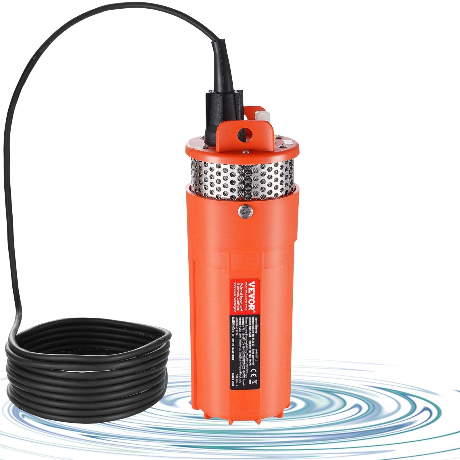 VEVOR Solar Water Pump, 12V DC 96W Submersible Deep Well Pump, Max Flow 1.6 GPM, Max Head 230 ft, Max Submersion 98.4 ft, Solar Powered Water Pump for Well, Farm Ranch Irrigation, Livestock Drinking 