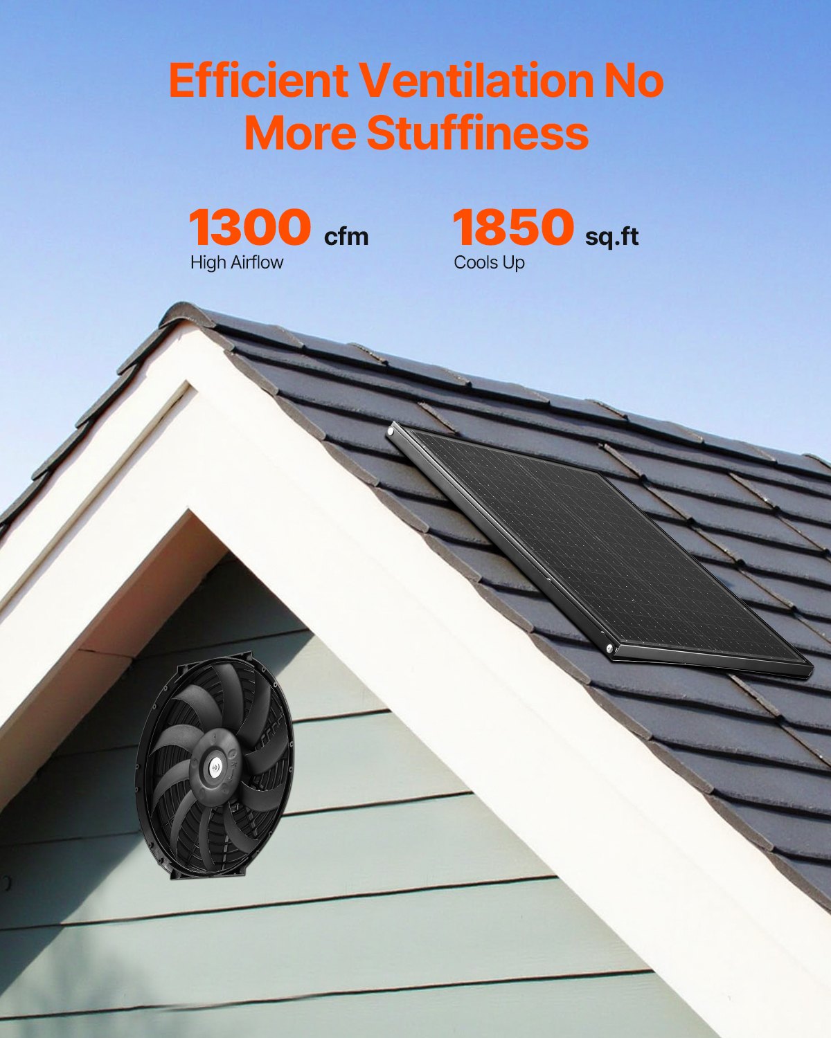 VEVOR 12" Gable Mount Fan 1300 CFM Attic Exhaust Fan with Adjustable Thermostat 