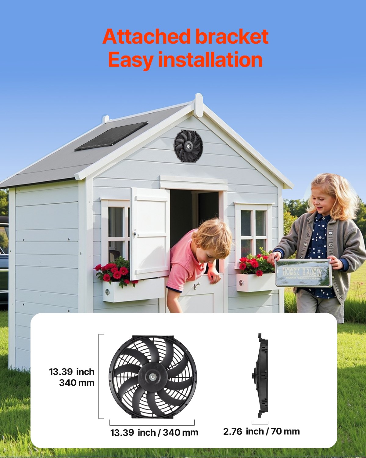VEVOR 12" Gable Mount Fan 1300 CFM Attic Exhaust Fan with Adjustable Thermostat 