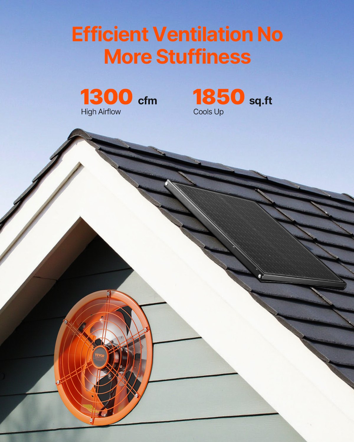 VEVOR 14" Gable Mount Fan 1300 CFM Attic Vent Fan with Adjustable Thermostat 