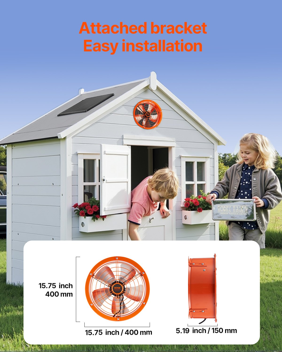 VEVOR 14" Gable Mount Fan 1300 CFM Attic Vent Fan with Adjustable Thermostat 
