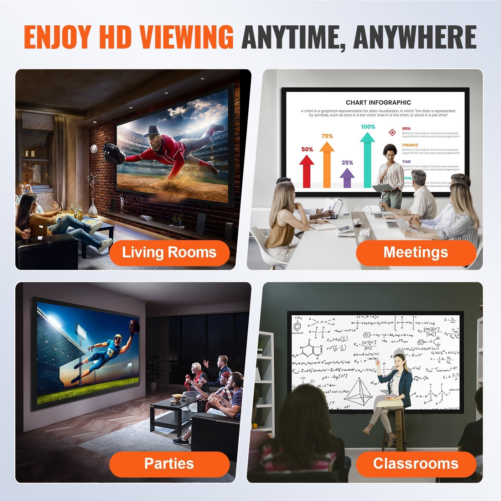 120" 16:9 Projector Screen Fixed Frame 4K HDTV Movie Theater 3D 