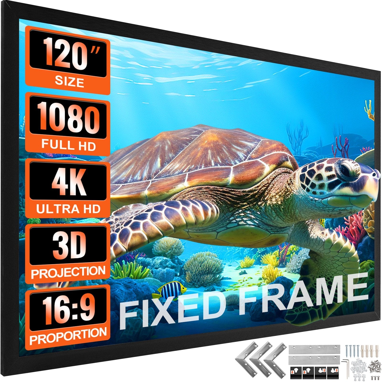 120" 16:9 Projector Screen Fixed Frame 4K HDTV Movie Theater 3D 