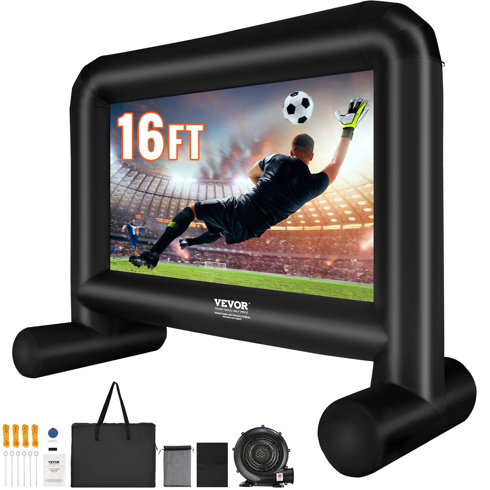 VEVOR Inflatable Movie Screen, 16 FT Inflatable Projector Screen for Outside with Blower and Carrying Bag, Front/Rear Projection, Oxford Fabric Blow Up Screen for Outdoor Parties Backyard Movie Night 