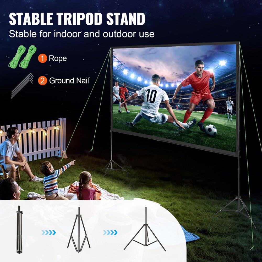 VEVOR Projector Screen with Stand, 120 inch 16:9 4K 1080 HD Outdoor Movie Screen with Stand, Wrinkle-Free Projection Screen with Tripods and Carry Bag, for Home Theater Cinema Backyard Movie Night 