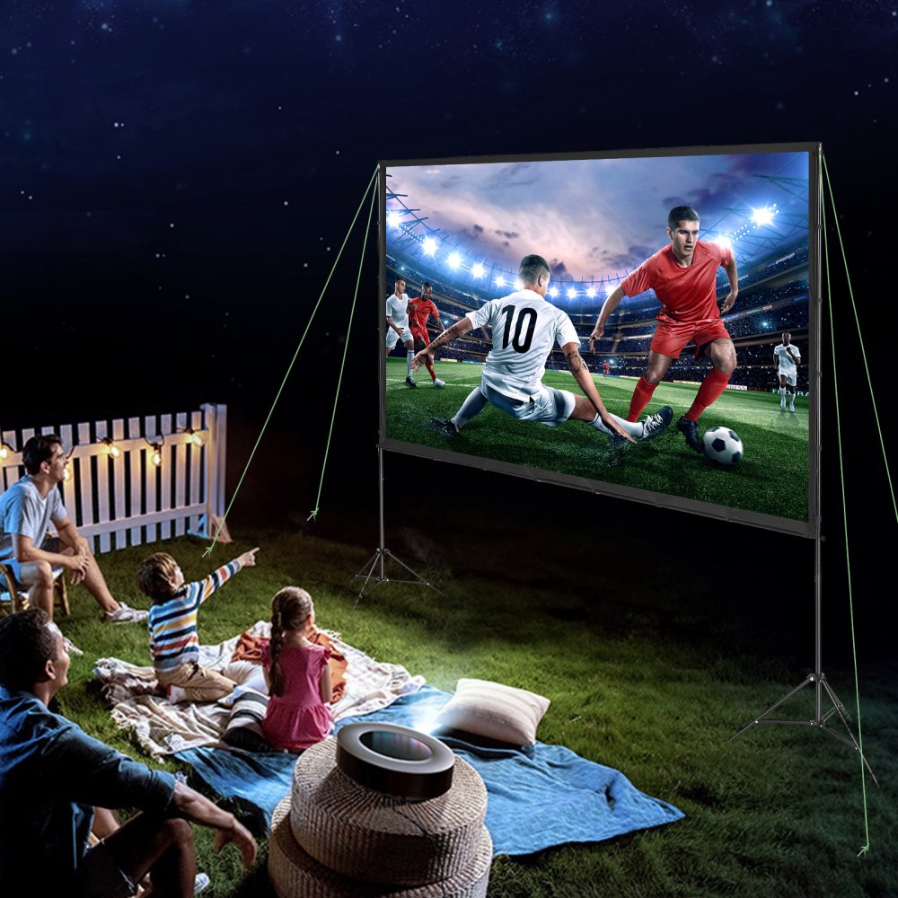 VEVOR Projector Screen with Stand, 120 inch 16:9 4K 1080 HD Outdoor Movie Screen with Stand, Wrinkle-Free Projection Screen with Tripods and Carry Bag, for Home Theater Cinema Backyard Movie Night 