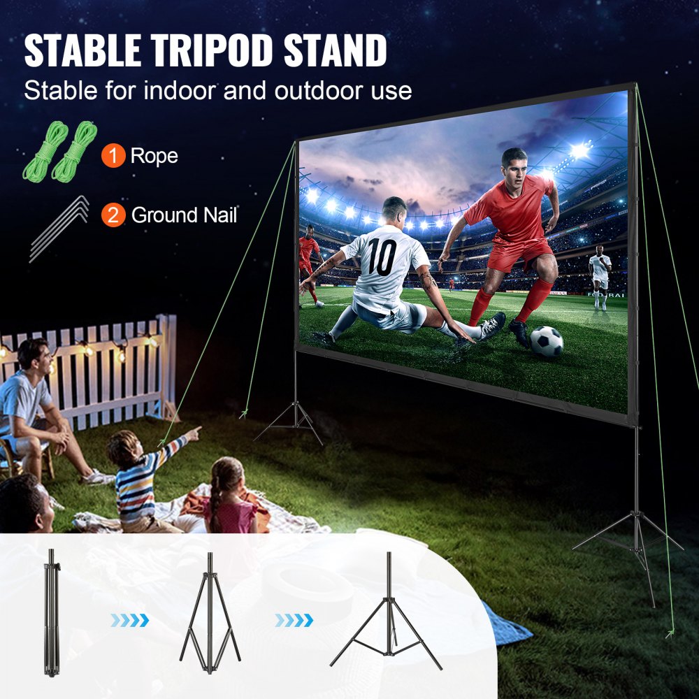 VEVOR Projector Screen with Stand, 150 inch 16:9 4K 1080 HD Outdoor Movie Screen with Stand, Wrinkle-Free Projection Screen with Tripods and Carry Bag, for Home Theater Cinema Backyard Movie Night 