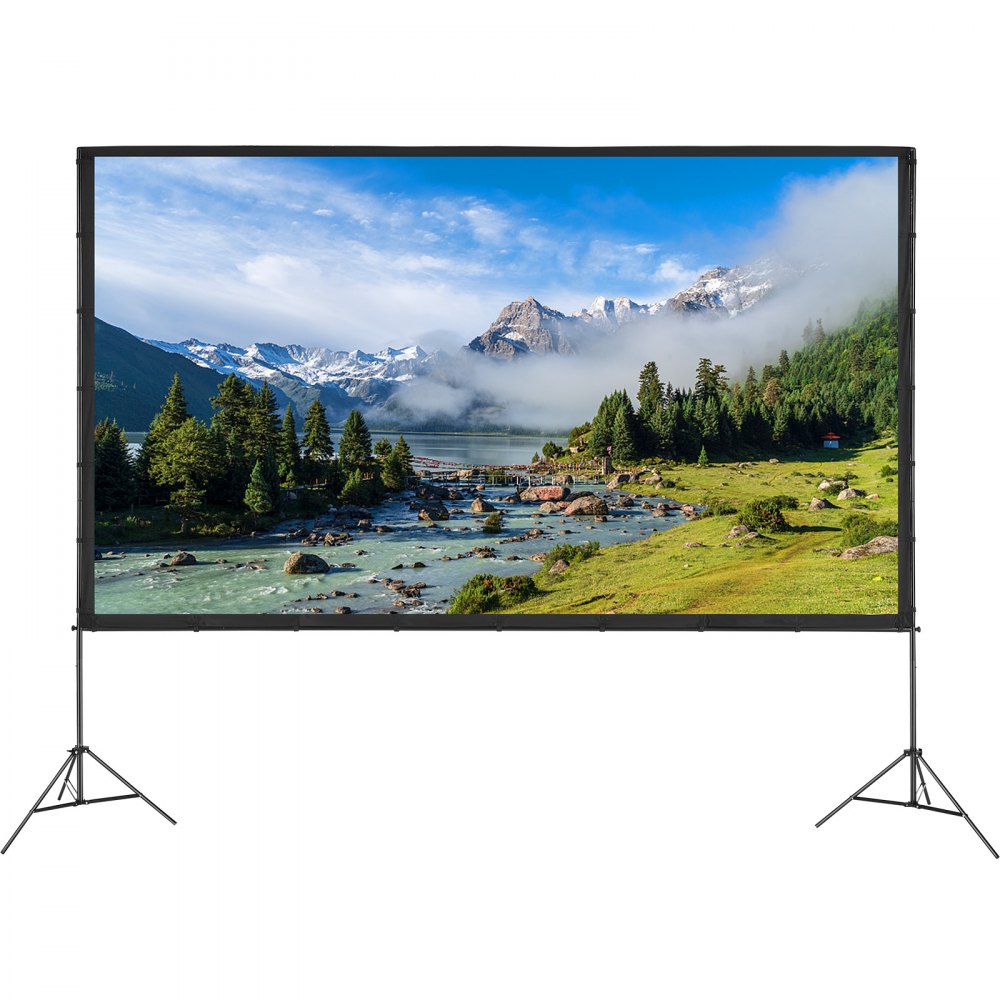 VEVOR Projector Screen with Stand, 150 inch 16:9 4K 1080 HD Outdoor Movie Screen with Stand, Wrinkle-Free Projection Screen with Tripods and Carry Bag, for Home Theater Cinema Backyard Movie Night 