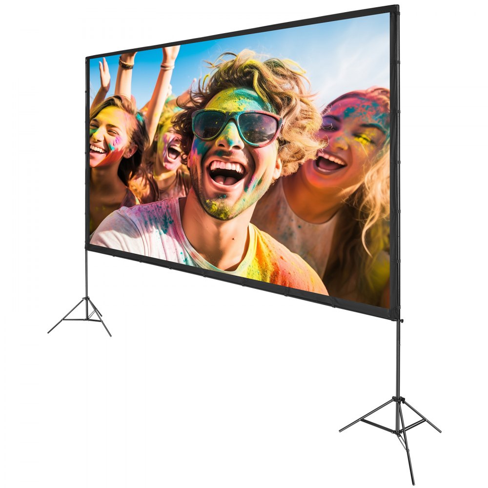 VEVOR Projector Screen with Stand, 150 inch 16:9 4K 1080 HD Outdoor Movie Screen with Stand, Wrinkle-Free Projection Screen with Tripods and Carry Bag, for Home Theater Cinema Backyard Movie Night 