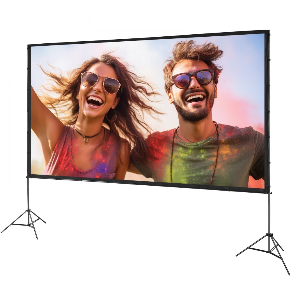 VEVOR Projector Screen with Stand, 150 inch 16:9 4K 1080 HD Outdoor Movie Screen with Stand, Wrinkle-Free Projection Screen with Tripods and Carry Bag, for Home Theater Cinema Backyard Movie Night 
