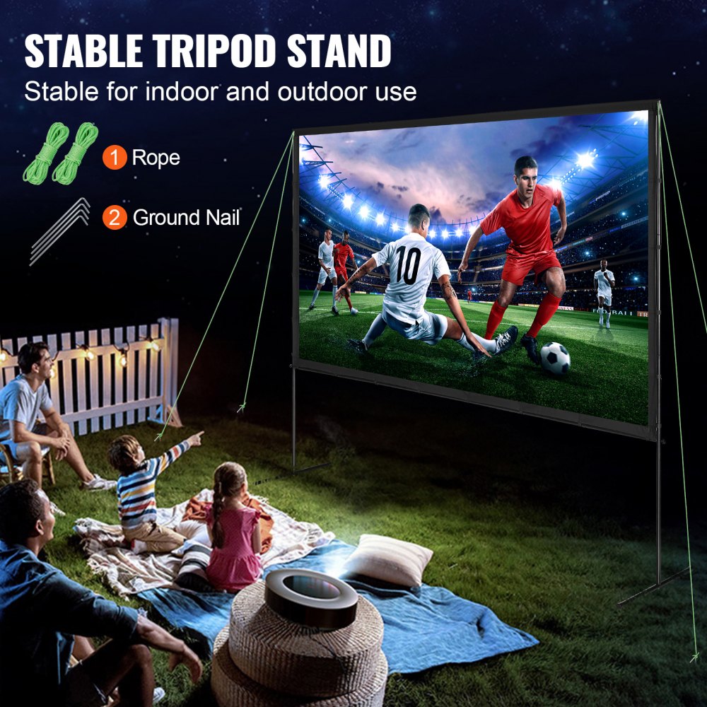 VEVOR Projector Screen with Stand, 120 inch 16:9 4K 1080 HD Outdoor Movie Screen with Stand, Wrinkle-Free Projection Screen with Bar Feet and Carry Bag, for Home Theater Cinema Backyard Movie Night 