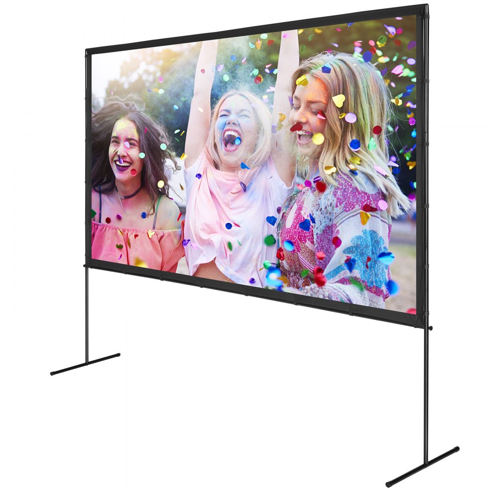 VEVOR Projector Screen with Stand, 120 inch 16:9 4K 1080 HD Outdoor Movie Screen with Stand, Wrinkle-Free Projection Screen with Bar Feet and Carry Bag, for Home Theater Cinema Backyard Movie Night 