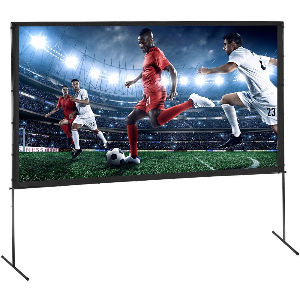 VEVOR Projector Screen with Stand, 120 inch 16:9 4K 1080 HD Outdoor Movie Screen with Stand, Wrinkle-Free Projection Screen with Bar Feet and Carry Bag, for Home Theater Cinema Backyard Movie Night 
