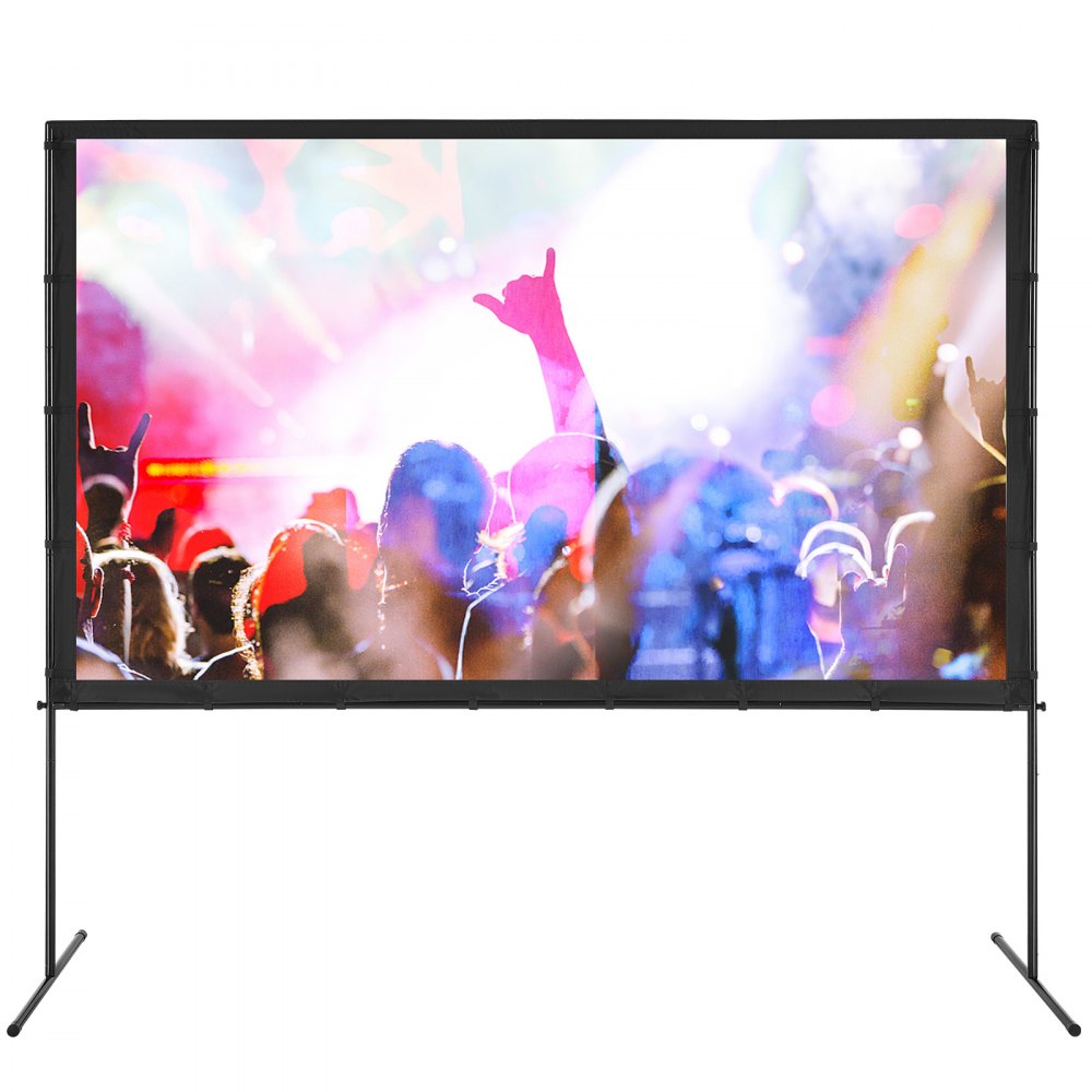 VEVOR Projector Screen with Stand, 100 inch 16:9 4K 1080 HD Outdoor Movie Screen with Stand, Wrinkle-Free Projection Screen with Bar Feet and Carry Bag, for Home Theater Cinema Backyard Movie Night 