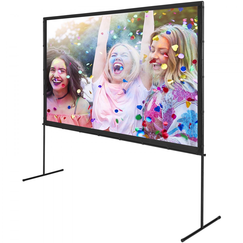 VEVOR Projector Screen with Stand, 100 inch 16:9 4K 1080 HD Outdoor Movie Screen with Stand, Wrinkle-Free Projection Screen with Bar Feet and Carry Bag, for Home Theater Cinema Backyard Movie Night 