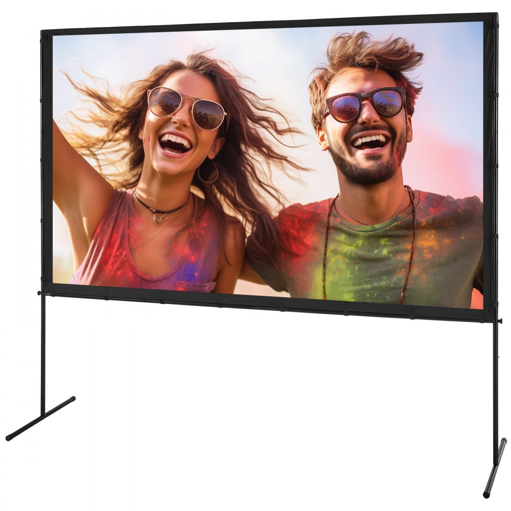 VEVOR Projector Screen with Stand, 100 inch 16:9 4K 1080 HD Outdoor Movie Screen with Stand, Wrinkle-Free Projection Screen with Bar Feet and Carry Bag, for Home Theater Cinema Backyard Movie Night 