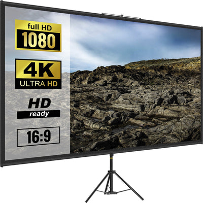 VEVOR Tripod Projector Screen with Stand 100inch 16:9 4K HD Projection Screen Stand Wrinkle-Free Height Adjustable Portable Screen for Projector Indoor & Outdoor for Movie, Home Cinema, Gaming, Office 