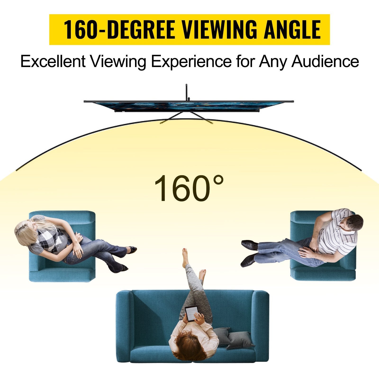 VEVOR Tripod Projector Screen with Stand 100inch 16:9 4K HD Projection Screen Stand Wrinkle-Free Height Adjustable Portable Screen for Projector Indoor & Outdoor for Movie, Home Cinema, Gaming, Office 