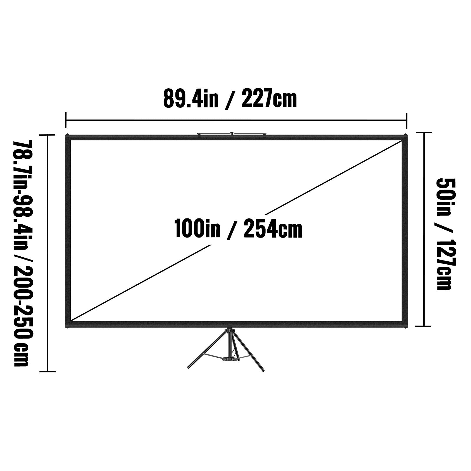VEVOR Tripod Projector Screen with Stand 100inch 16:9 4K HD Projection Screen Stand Wrinkle-Free Height Adjustable Portable Screen for Projector Indoor & Outdoor for Movie, Home Cinema, Gaming, Office 