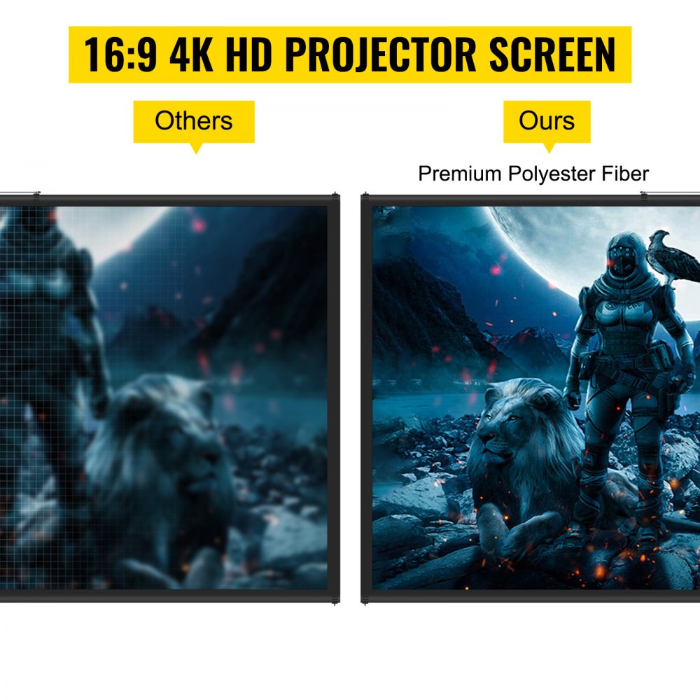 VEVOR Tripod Projector Screen with Stand 90 inch 16:9 4K HD Projection Screen Stand Wrinkle-Free Height Adjustable Portable Screen for Projector Indoor & Outdoor for Movie, Home Cinema, Gaming, Office 