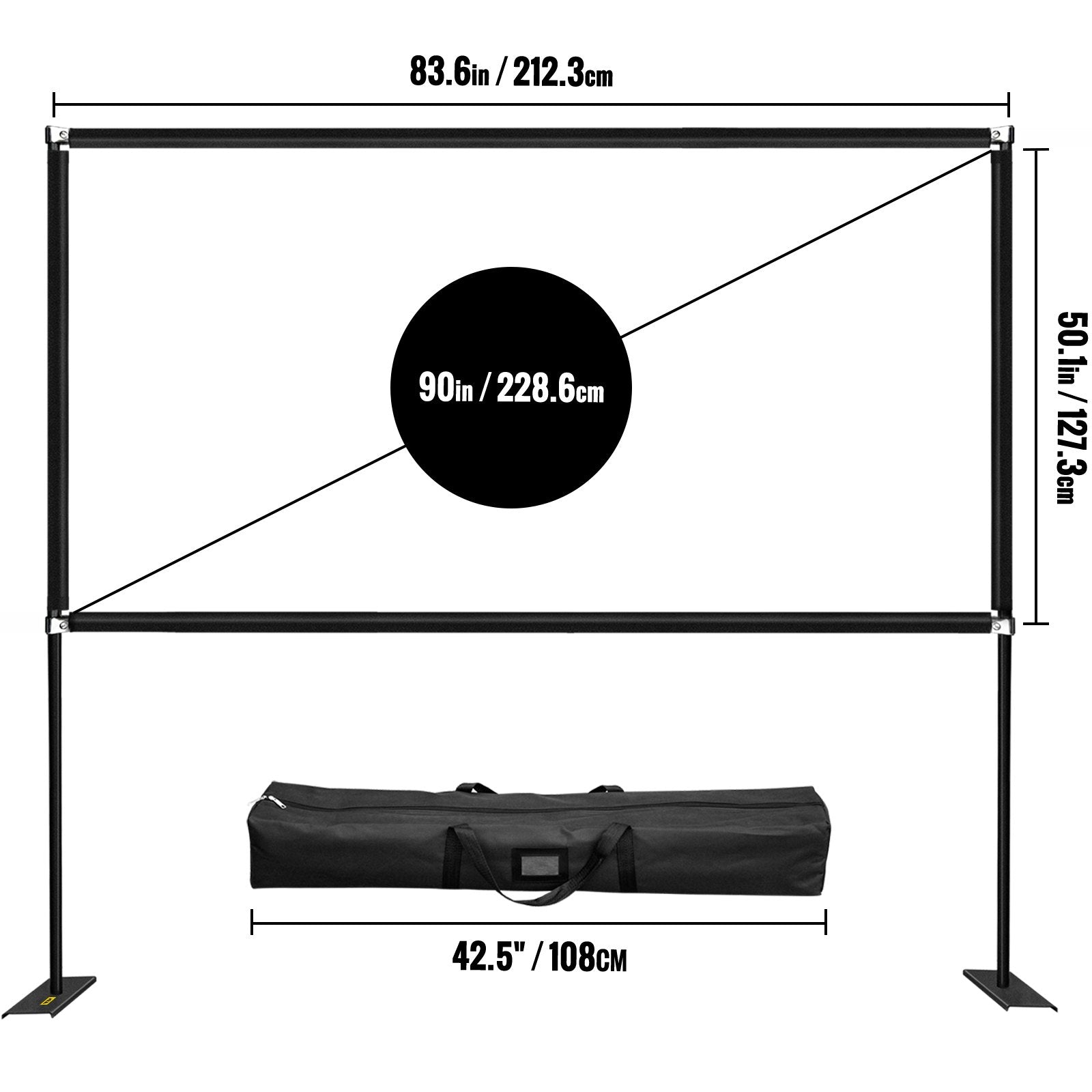 VEVOR Outdoor Movie Screen w/ Stand Portable Projector Screen 90" 16:9 HD 4K 