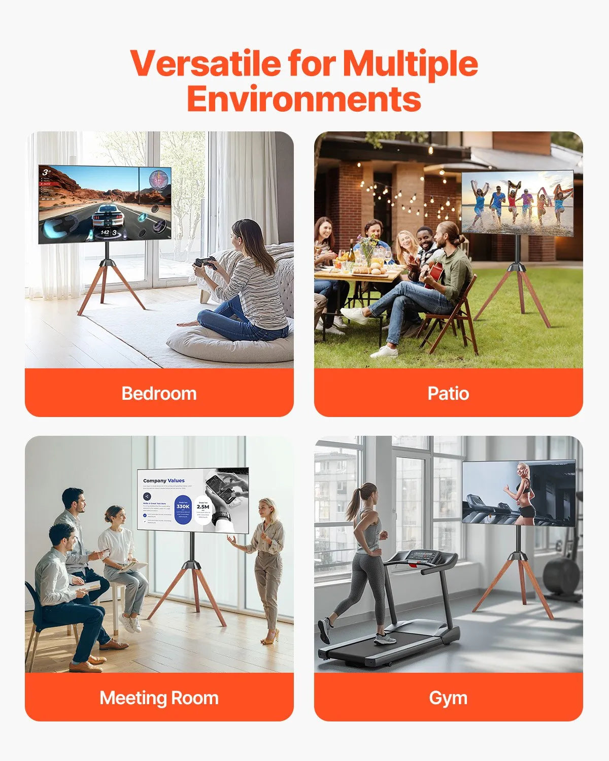 VEVOR Tripod Easel TV Stand Wood Legs Holds up to 99 lbs for 40-65 Inch Screens