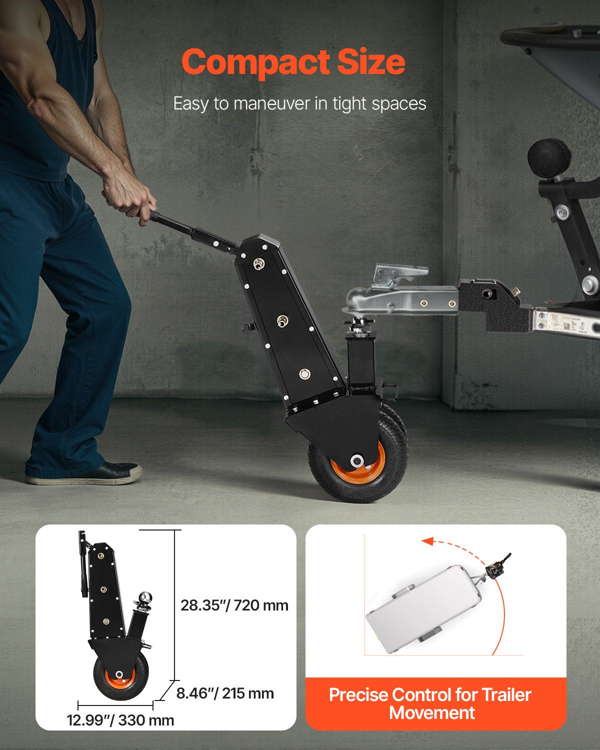 300lbs Adjustable Trailer Dolly 16.5 and 22 in Height 1-7/8 and 2 in Balls 