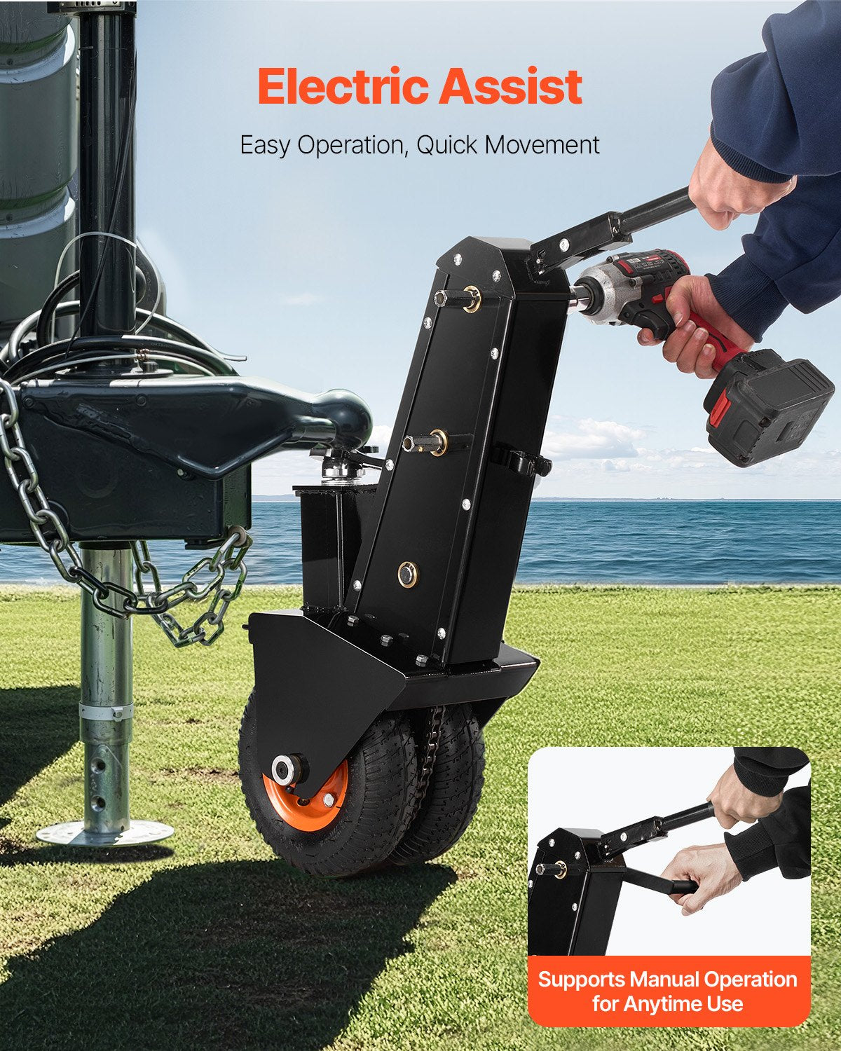 300lbs Adjustable Trailer Dolly 16.5 and 22 in Height 1-7/8 and 2 in Balls 