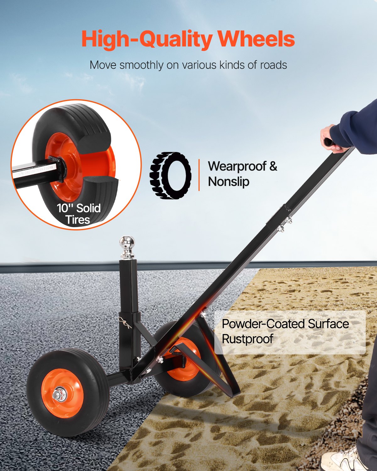 600lbs Trailer Dolly 16.5 and 22 inAdjustable Height 1-7/8 in Ball Solid Tires 