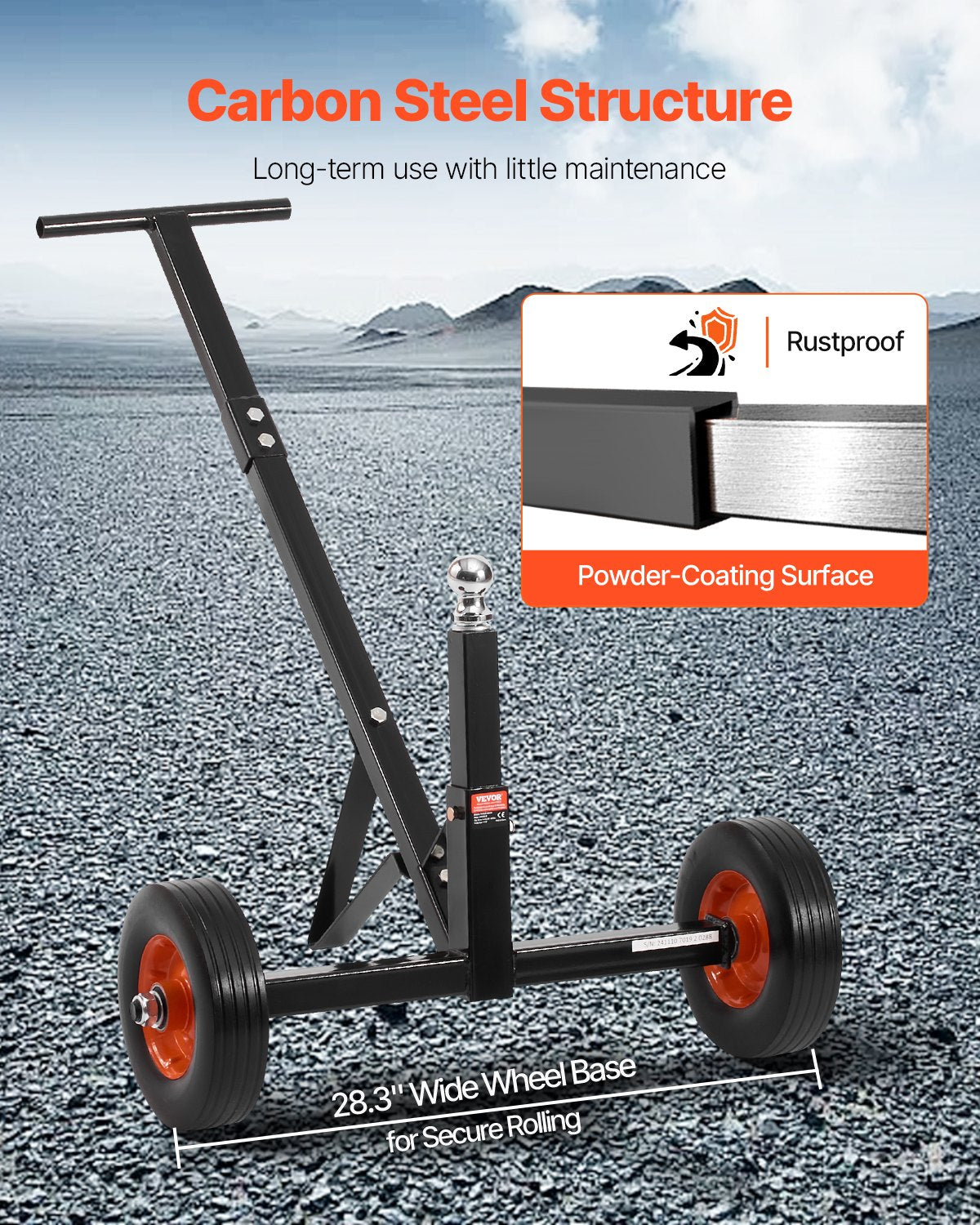 600lbs Trailer Dolly 16.5 and 22 inAdjustable Height 1-7/8 in Ball Solid Tires 
