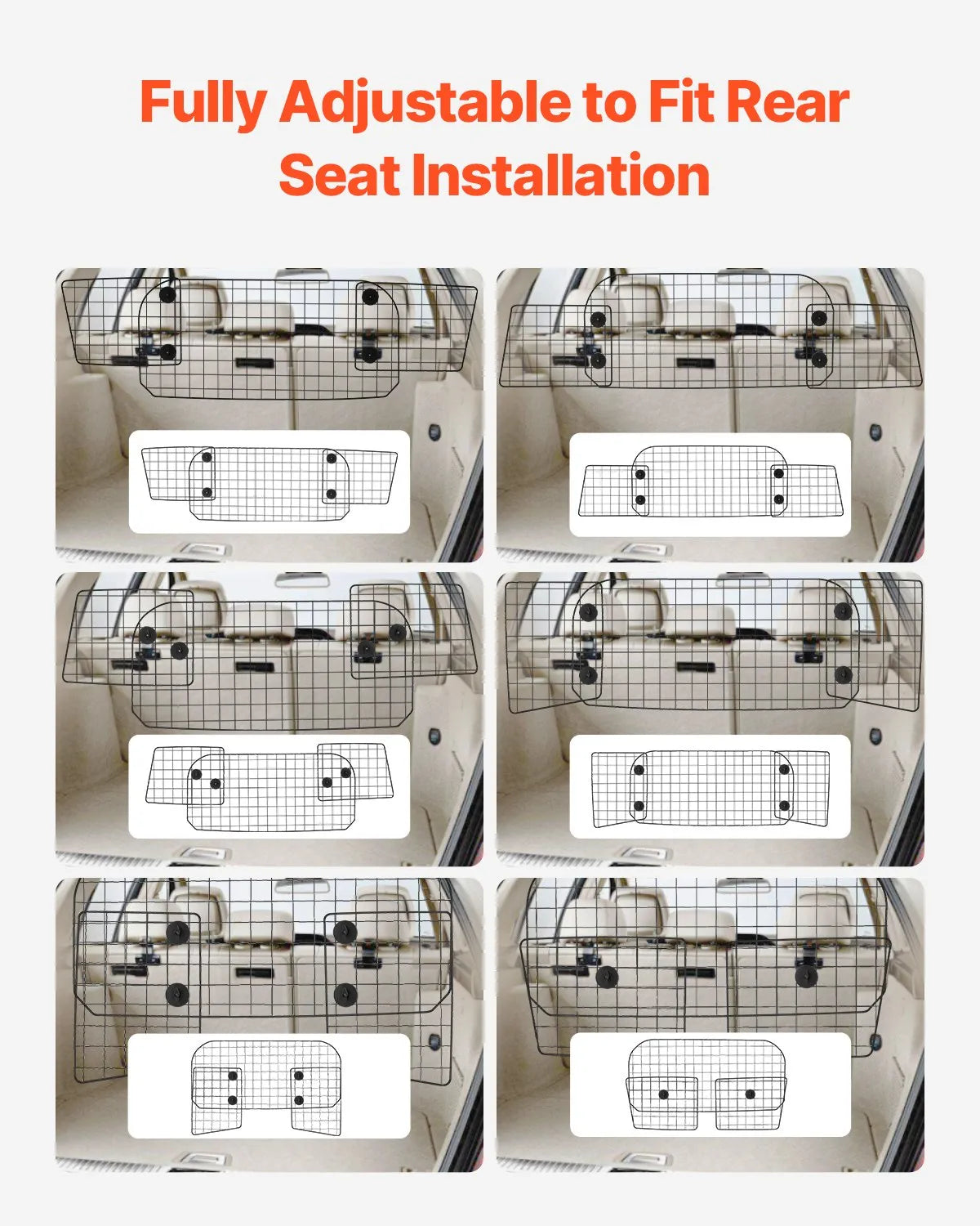 VEVOR Dog Car Barrier 38"-66.3" Adjustable Pet Divider Gate for Cargo Area
