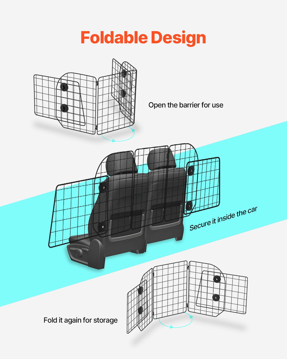 VEVOR Dog Car Barrier 36.6"-60" Adjustable Pet Divider Gate for Cargo Area 