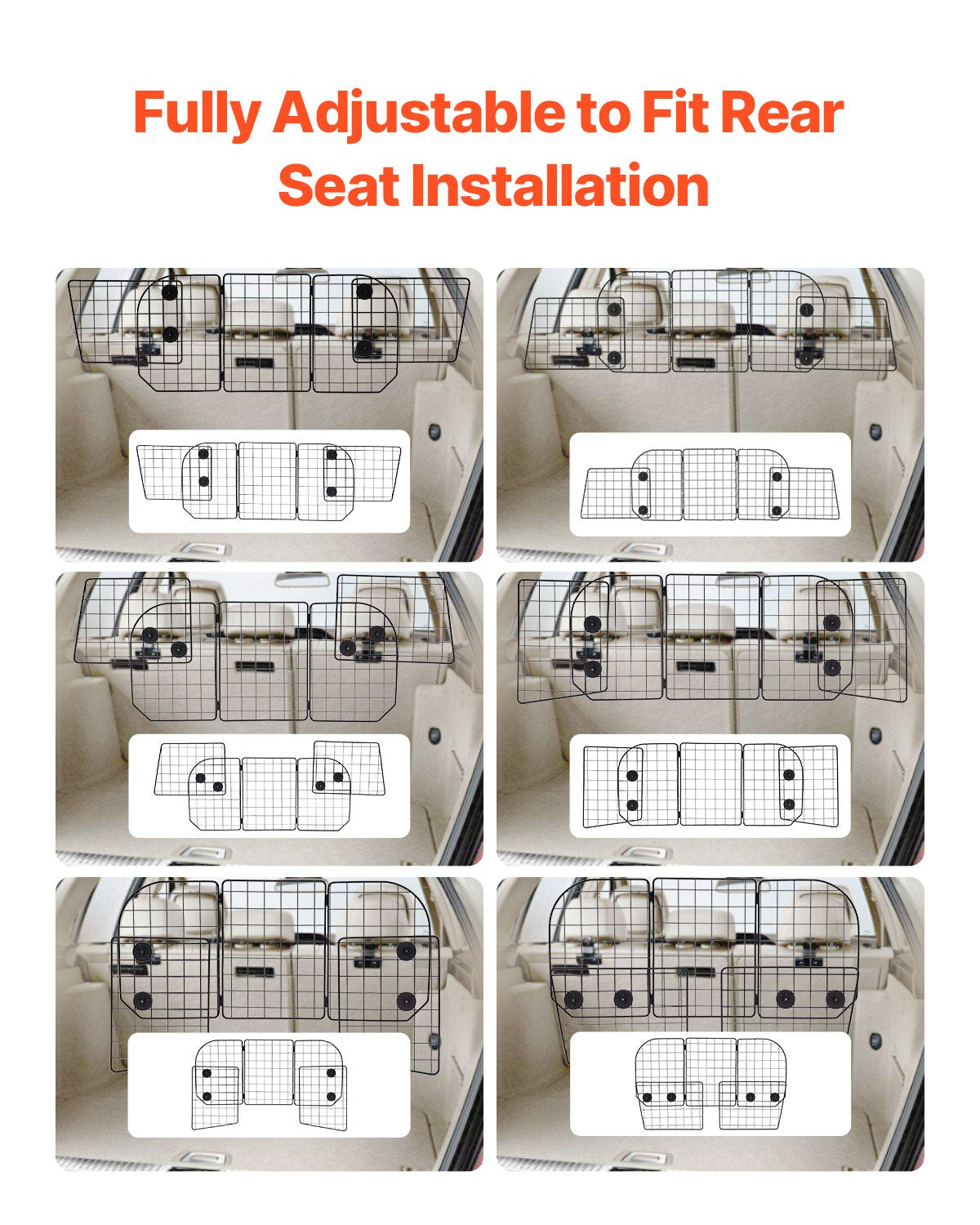 VEVOR Dog Car Barrier 36.6"-60" Adjustable Pet Divider Gate for Cargo Area 