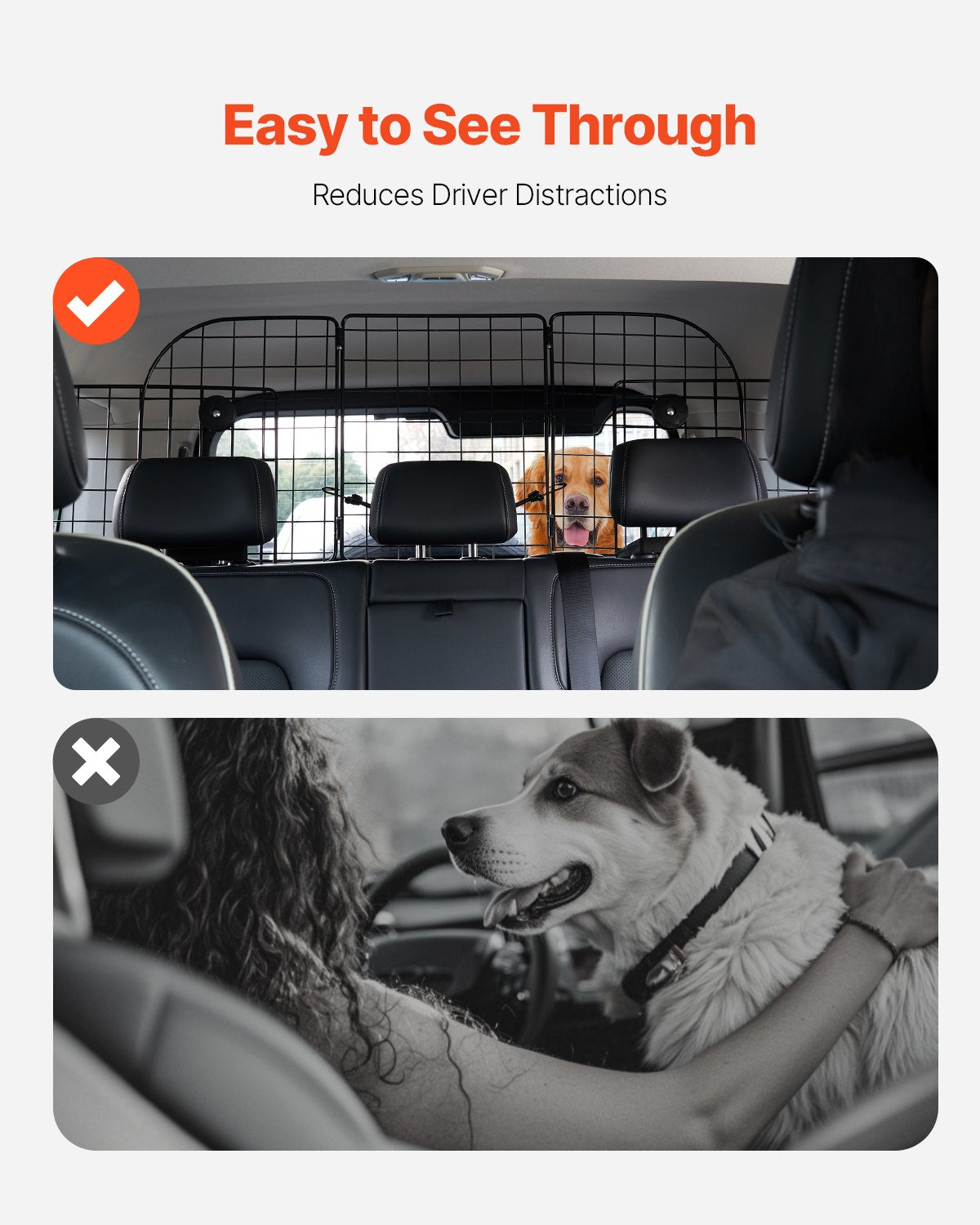 VEVOR Dog Car Barrier 36.6"-60" Adjustable Pet Divider Gate for Cargo Area 