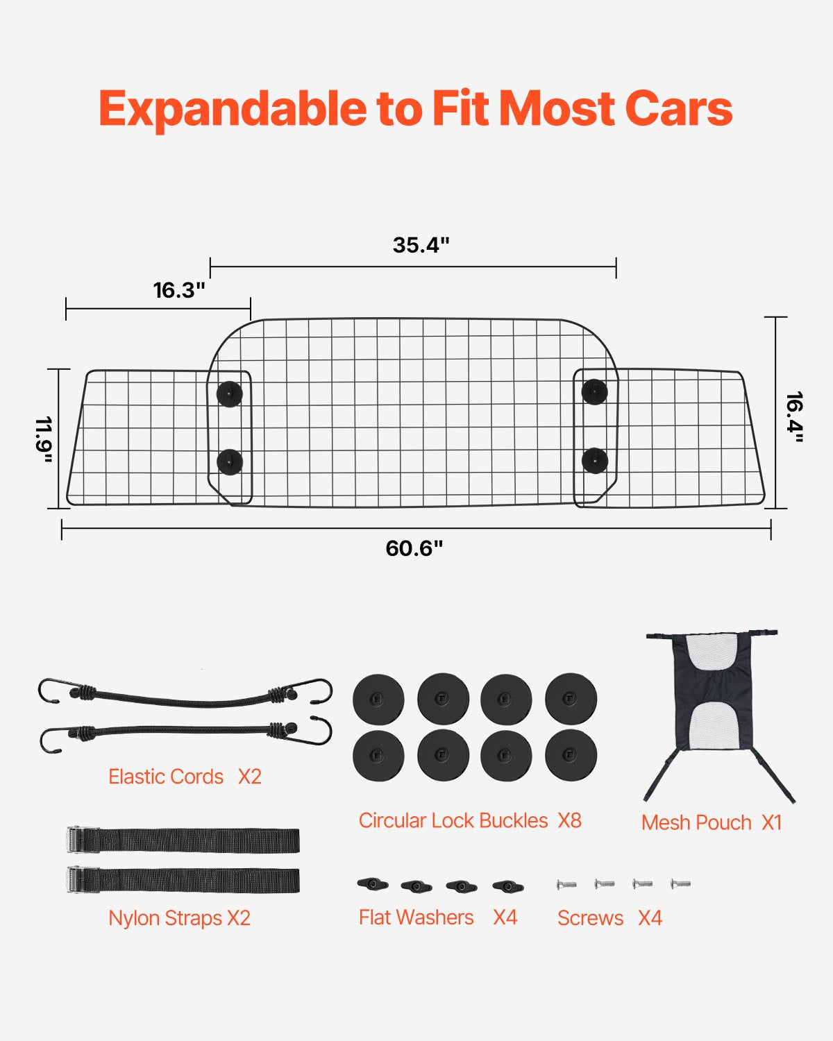 VEVOR Dog Car Barrier 35.4"-60.6" Adjustable Pet Divider Gate for Trucks SUVs 