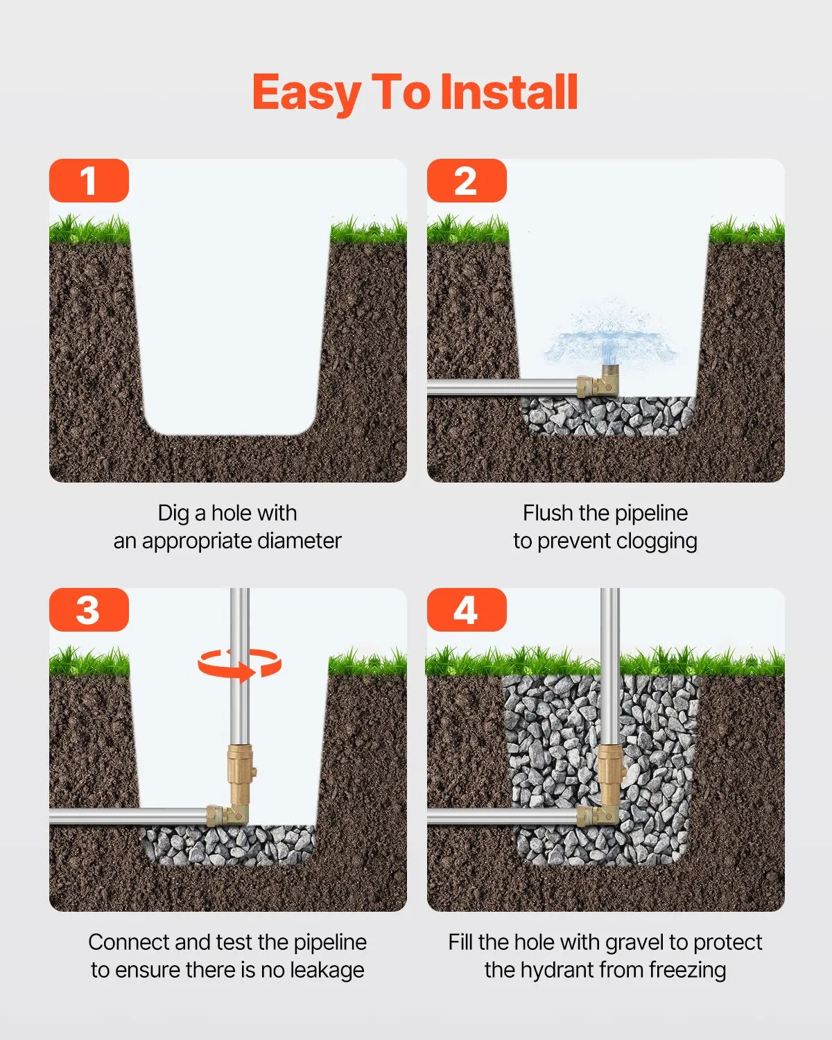 VEVOR Frost Proof Yard Hydrant 51'' Length 24" Bury Depth Heavy-Duty Cast Iron