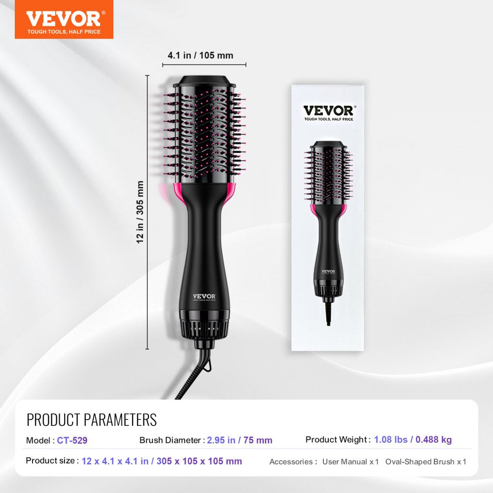 VEVOR Hair Blow Dryer Brush Ionic Hair Dryer and Styler with 2.95" Oval Barrel 