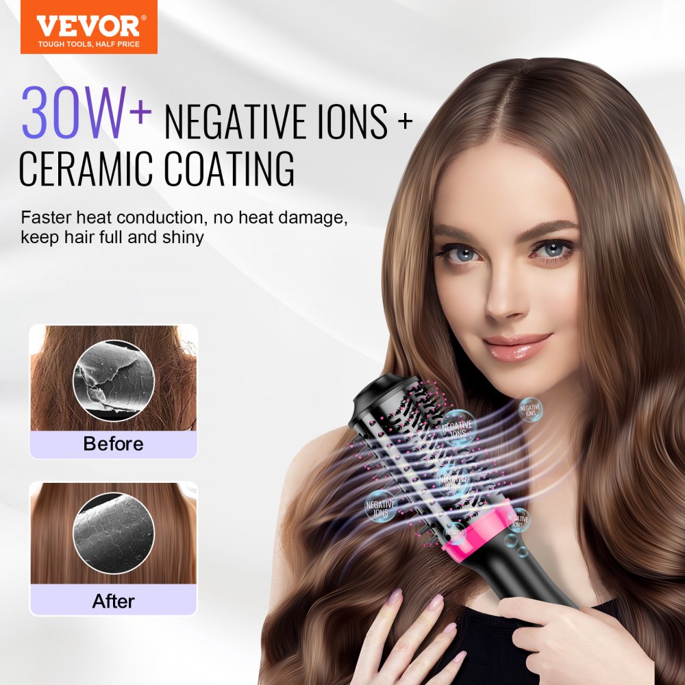 VEVOR Hair Blow Dryer Brush Ionic Hair Dryer and Styler with 2.56" Oval Barrel 