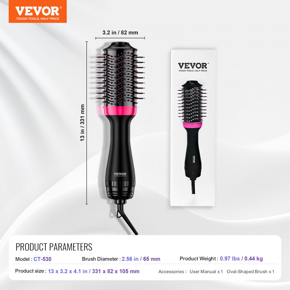 VEVOR Hair Blow Dryer Brush Ionic Hair Dryer and Styler with 2.56" Oval Barrel 