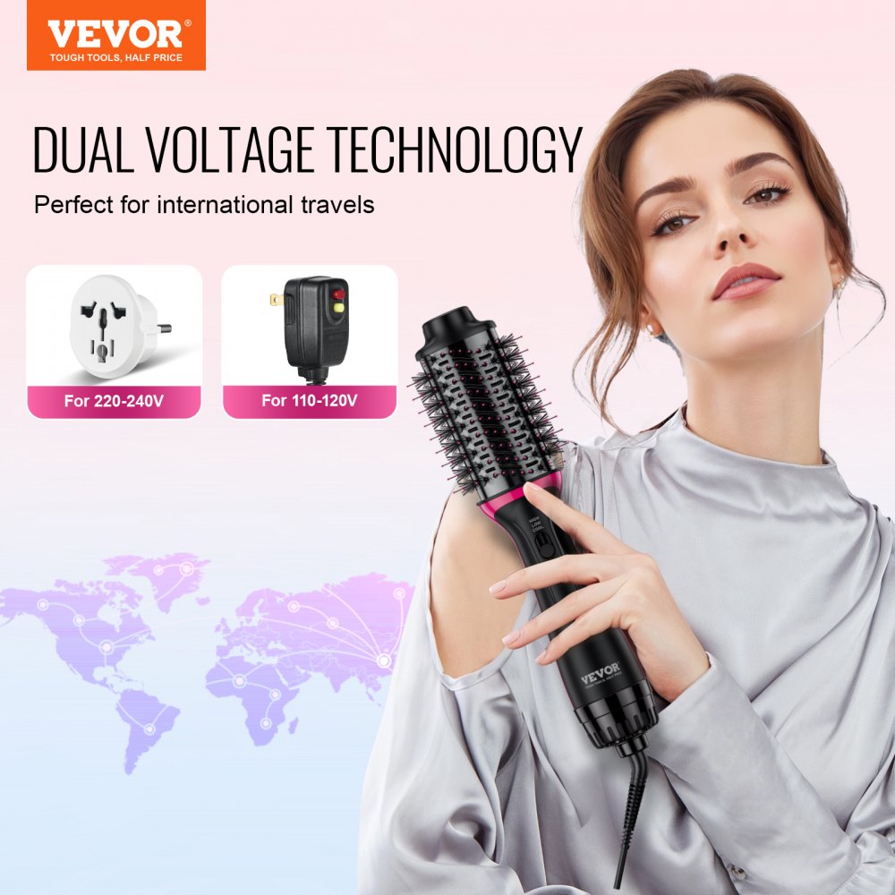 VEVOR Hair Blow Dryer Brush Dual Voltage Hot Air Styler with 2.56" Oval Barrel 
