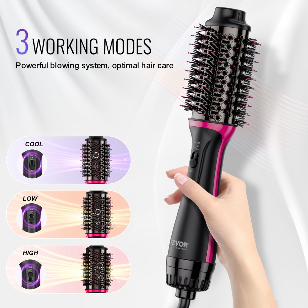 VEVOR Hair Blow Dryer Brush Ionic Hair Styler Volumizer with 2.56" Oval Barrel 
