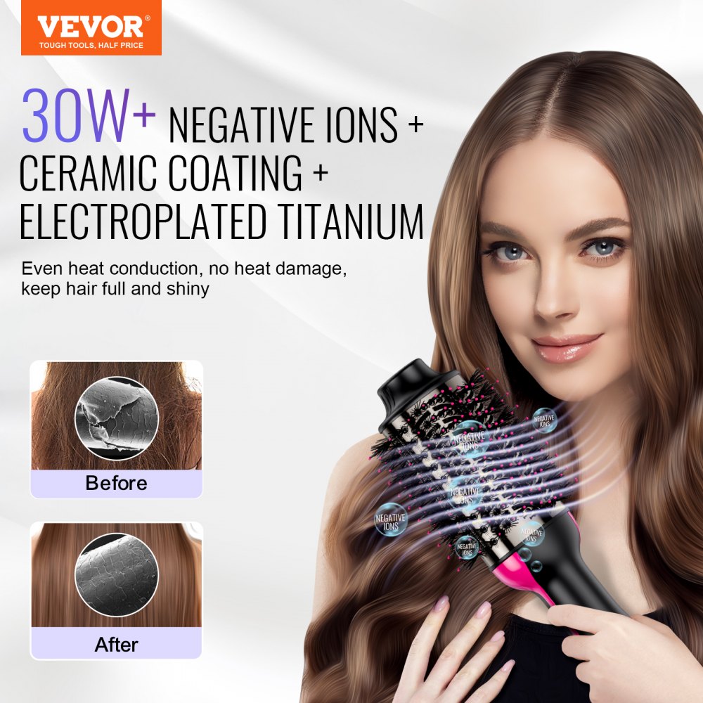 VEVOR Hair Blow Dryer Brush Ionic Hair Styler Volumizer with 2.95" Oval Barrel 
