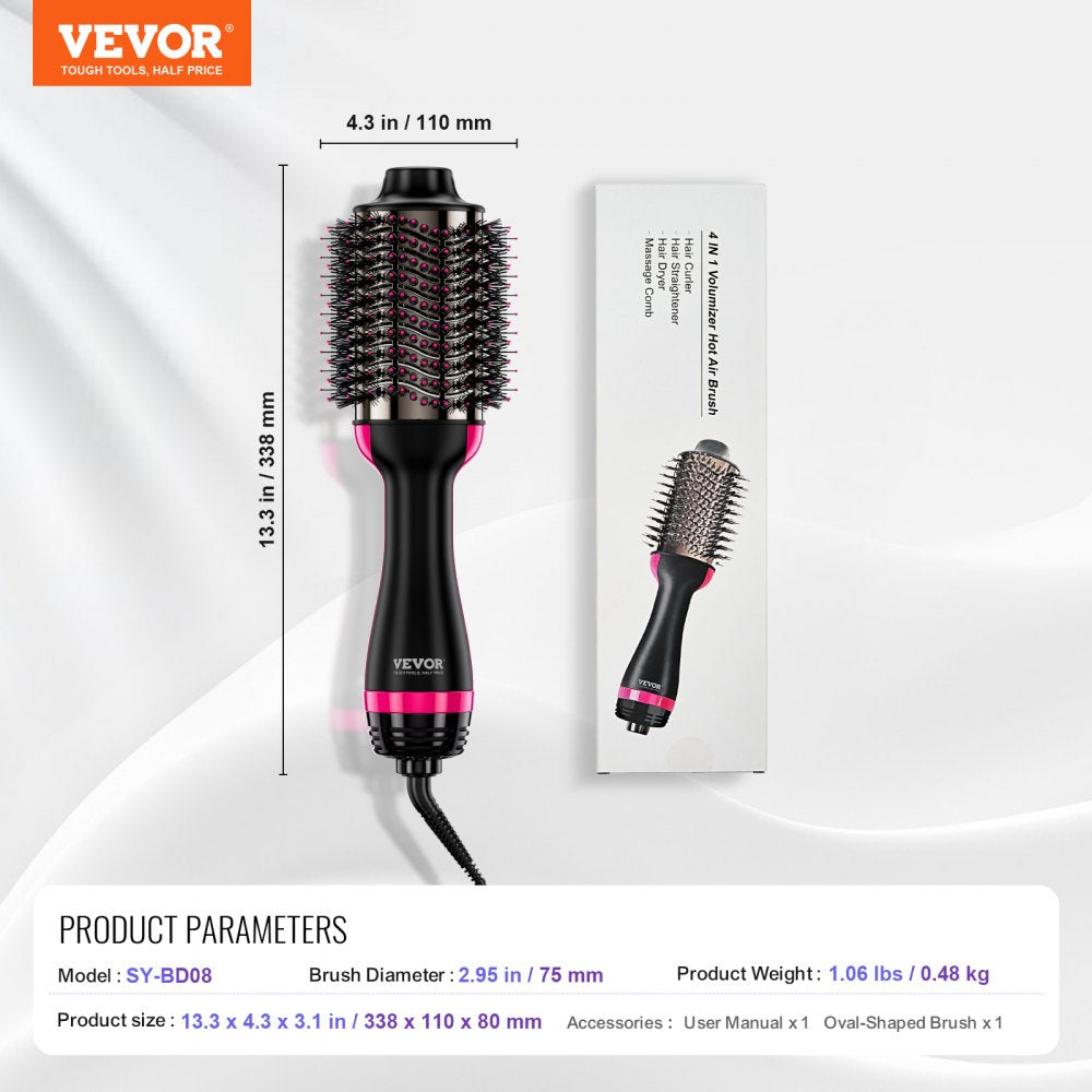 VEVOR Hair Blow Dryer Brush Ionic Hair Styler Volumizer with 2.95" Oval Barrel 