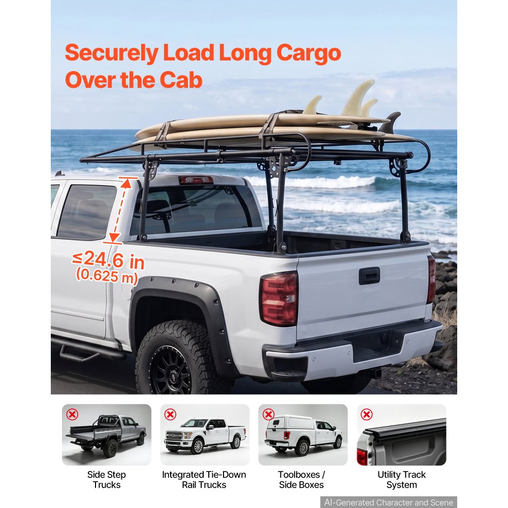 Universal Truck Ladder Rack – 800 lb Heavy-Duty Adjustable Over-Cab Bed Rack for Ladders, Lumber & Kayaks