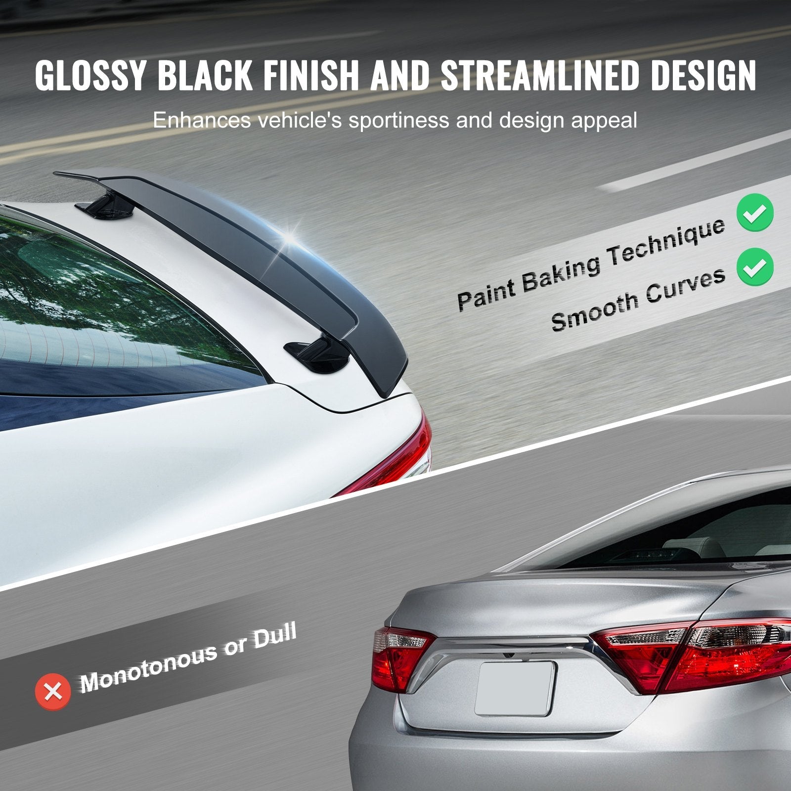 SKYSHALO GT Wing Car Spoiler, 46.3" Universal Fit, Suits Many Sedans & Coupes, Durable ABS Build, Rear Vehicle Spoiler, Racing Style BGW/JDM Drift, Sleek Gloss Black 