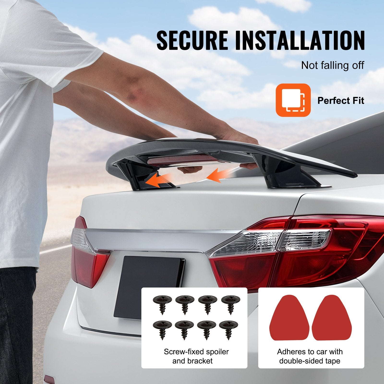 SKYSHALO GT Wing Car Spoiler, 46.3" Universal Fit, Suits Many Sedans & Coupes, Durable ABS Build, Rear Vehicle Spoiler, Racing Style BGW/JDM Drift, Sleek Gloss Black 